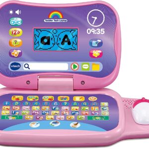 VTech Toddler Tech Laptop, Pink Interactive Educational Computer Toy, 20 Games for Pre-School Children, Learn Alphabet, Letters, Shapes, Numbers, Music & French, Kids 2, 3, 4 + Years, English Version