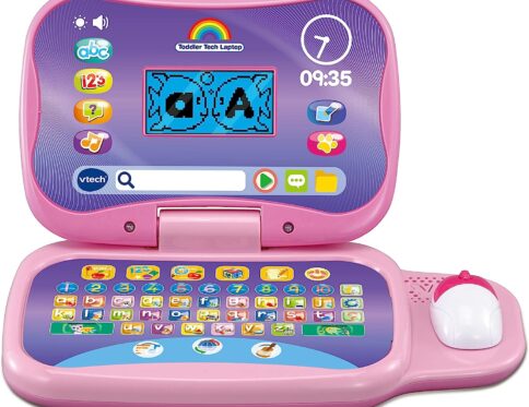 VTech Toddler Tech Laptop, Pink Interactive Educational Computer Toy, 20 Games for Pre-School Children, Learn Alphabet, Letters, Shapes, Numbers, Music & French, Kids 2, 3, 4 + Years, English Version