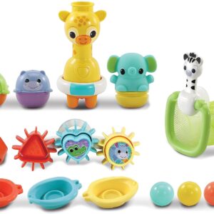 VTech 6-in-1 Bath Set, Bathtub Toy with 10+ Accessories Including Stacking & Linking Boats, Shape Sorter, Colourful Balls, Bath Time Gift for Babies & Infants 0, 6, 12 months +, English version