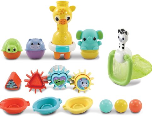 VTech 6-in-1 Bath Set, Bathtub Toy with 10+ Accessories Including Stacking & Linking Boats, Shape Sorter, Colourful Balls, Bath Time Gift for Babies & Infants 0, 6, 12 months +, English version