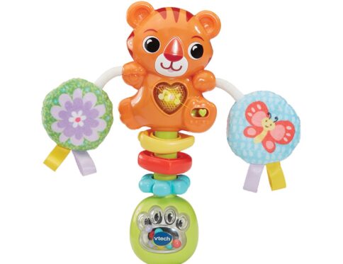 VTech Rattle & Roar Tiger | Baby Rattle with Lights, Music & Textured Pom Poms | Fine Motor & Sensory Development Toy for Infants
